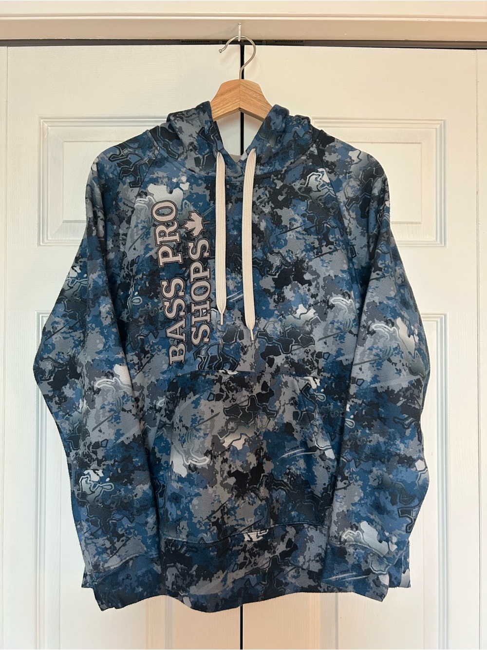 Bass Pro Shops Blue Pixel Camo Pullover Hoodie Graphic Spellout